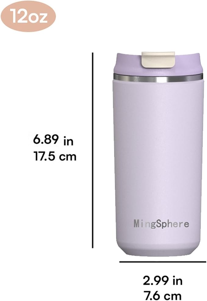 12oz Insulated Stainless Steel Coffee Cup, Lavender Purple | Travel Coffee Mug - Image 2