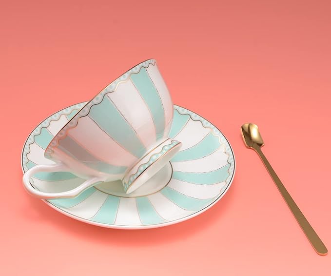 Bone China Tea Cup Set with Saucer Spoon - Image 3