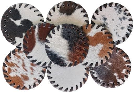 Cowhide Coasters Set of 6 pcs Round Natural Cowhides Drink Pads Hair On Genuine by Unknown
