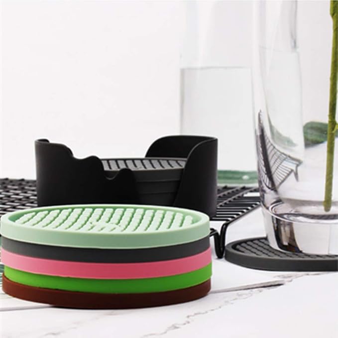 IYYI Silicone Drink Coasters Set of 6 in Holder, Cup Coaster - Image 8
