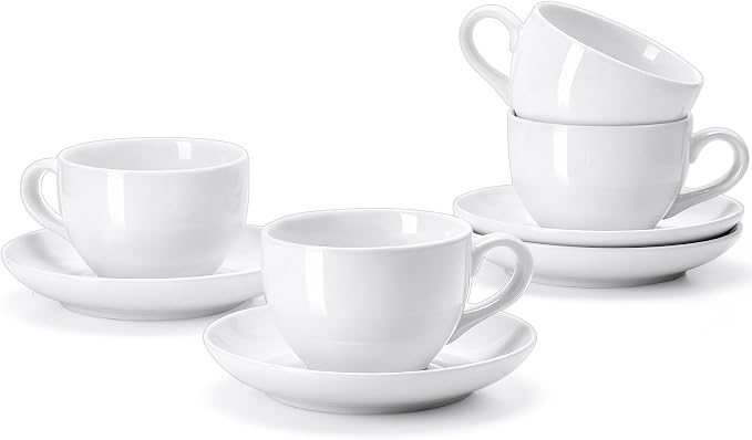 Porcelain Coffee Cups Set with Saucer, 6 Ounce, by Yedio