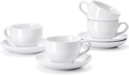 Porcelain Coffee Cups Set with Saucer, 6 Ounce, by Yedio