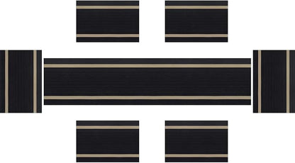 PIGCHCY Luxurious Placemats and Table Runner Set, Stylish Durable Placemats Set of 6 for Home Wedding Hotel Decoration (Black)