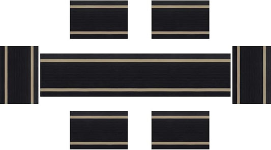PIGCHCY Luxurious Placemats and Table Runner Set, Stylish Durable Placemats Set of 6 for Home Wedding Hotel Decoration (Black)