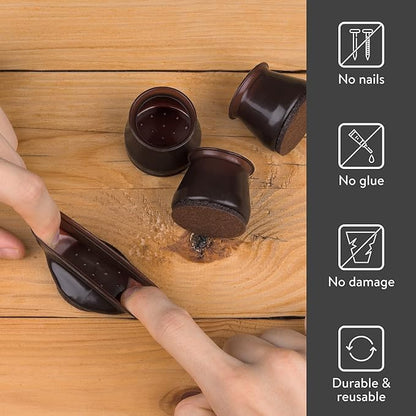 Aneaseit Chair Leg Floor Protectors - 16 pcs Dark Walnut - Felt Bottom Silicone Pads for Hardwood Floors & Furniture Feet - Rubber Caps for Chairs - X-Small