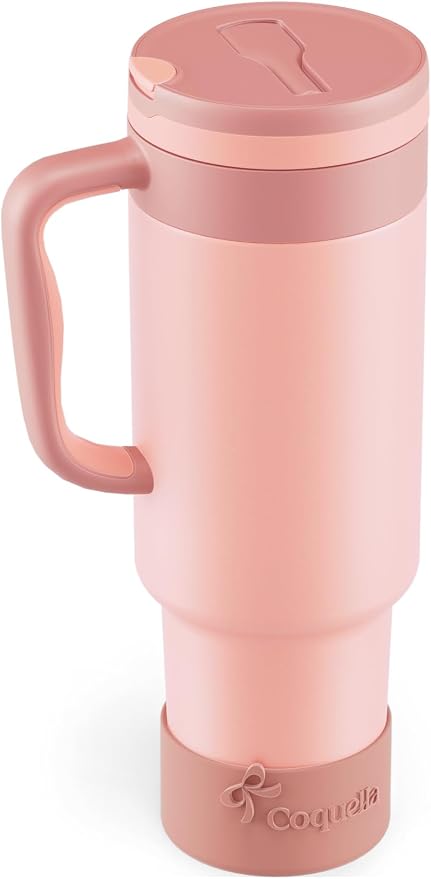 40 oz Insulated Tumbler with Handle and Push-Button Straw Lid, Stainless Steel by Coquella