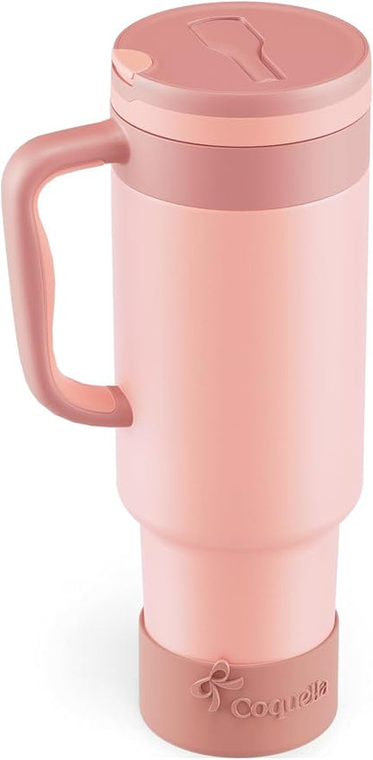40 oz Insulated Tumbler with Handle and Push-Button Straw Lid, Stainless Steel by Coquella