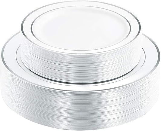 60 Pcs Silver Plastic Plates, Premium Silver Disposable Plates | Plastic Plates by I00000