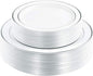 I00000 60pcs Silver Plastic Plates, Disposable Plastic Party Plates with White Silver Rim Heavy Duty Fancy Wedding Party Plates Include 30 Dinner Plates 10.25" and 30 Dessert Appetizer Plates 7.5"