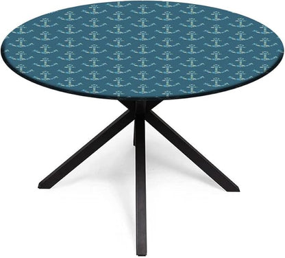 Small Round Tablecloth, Nautical Washable Polyester Table Cloth for, Anchors Maritime Theme Decor, Fit Round Tables 61inch Diameter, Holiday Party Home Kitchen Dining Table Decoration