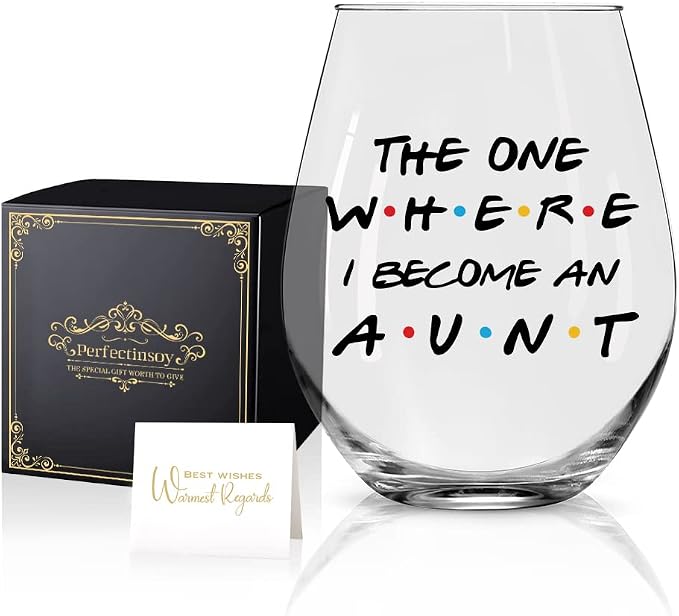 Perfectinsoy The One Where I Become an Aunt Wine Glass Gift Box, Wine Glass by Perfectinsoy