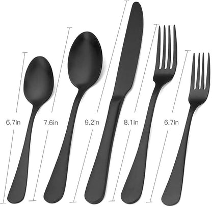 Matte Black Silverware Set, SHARECOOK Satin Finish 30-Piece Stainless Steel - Image 2