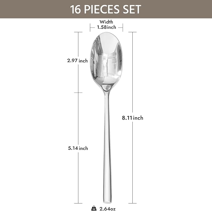 16 Piece Dinner Spoons Set, Stainless Steel Spoons | Forged Stainless Steel - Image 2