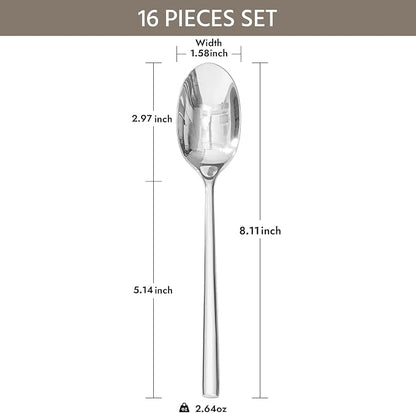 16 Piece Dinner Spoons Set, Stainless Steel Spoons | Forged Stainless Steel - Image 2