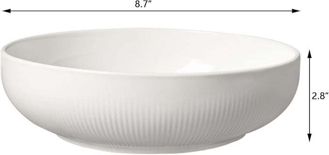 Set of 2 Serving Bowls- 9inch Extra Large Salad Bowls -Porcelain White Serving - Image 2
