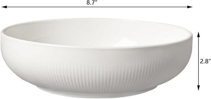 Set of 2 Serving Bowls- 9inch Extra Large Salad Bowls -Porcelain White Serving - Image 2