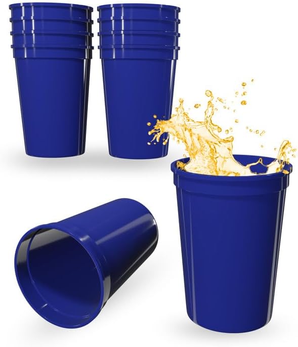 PartyPrints 10 Pack Small 10 to 12 oz Royal Blue Reusable Blank Plastic Cups by PartyPrints
