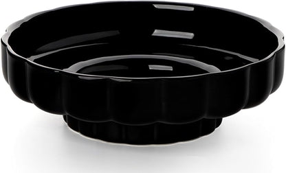 Nucookery Ceramic Petal Fruit Bowl for Kitchen Counter, 11 Inch Modern Decorative Bowl, Elegant Fruit & Vegetable Storage Container, Large Bread Basket, Black