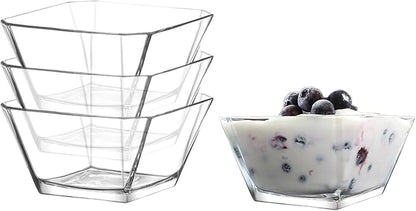 LAV Glass Snack Bowls Set of 4 – 10 oz Small Clear Bowl for Desserts, Soup, Dip, Fruit, Ice Cream, Appetizers – Stackable, Dishwasher Safe, Kitchen, Restaurant Serving, Hexagon, Diamond Shaped