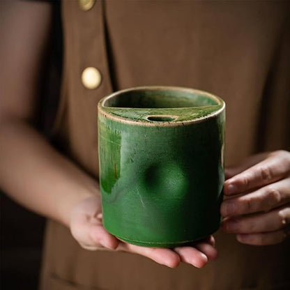 18oz Ceramic Coffee Mug with Sip Lid, Handleless Tumbler in a Vintage Kiln Style - Image 4