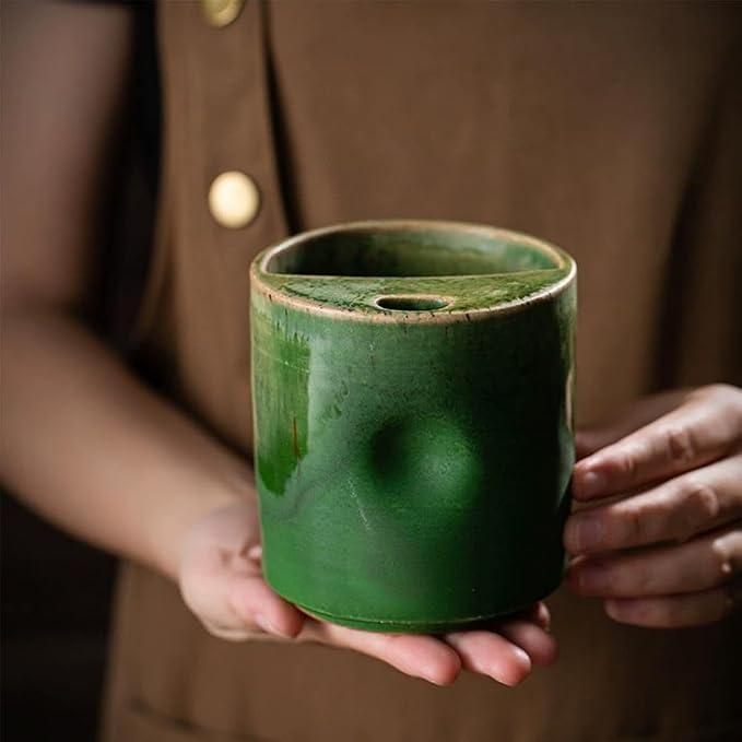 18oz Ceramic Coffee Mug with Sip Lid, Handleless Tumbler in a Vintage Kiln Style - Image 4