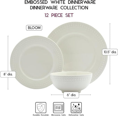 Tabletops Gallery Embossed White Porcelain Round Dinnerware - Image 5