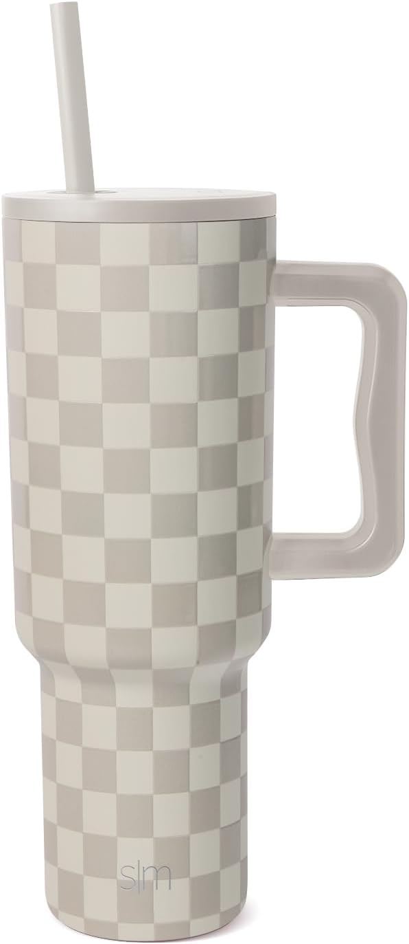Simple Modern Tumbler with Handle and Straw | 40oz | Checkered | Trek Tumbler by Unknown