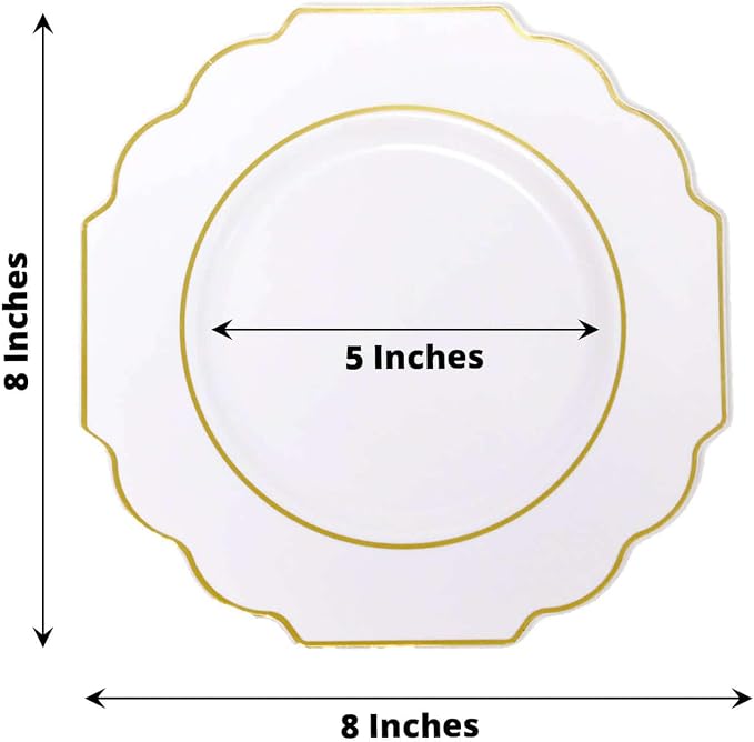 White Hard Plastic Dessert Plates, 50 Pack 8" Disposable Round Baroque Plates - Image 3