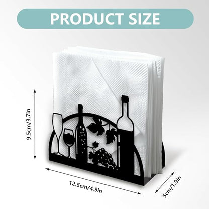 Grape Wine and Glass Decorative Black Metal Napkin Holder for Table, 4.9" x 4.9" x 1.9" Standing Napkin Holder for Home Kitchen Restaurant Picnic Party Coffee Bar Dining Room