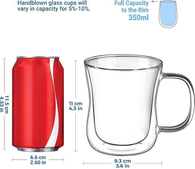 ecooe 12 oz Double Walled Glass Coffee Mug Latte Cappuccino Cups Set of 2 - Image 3