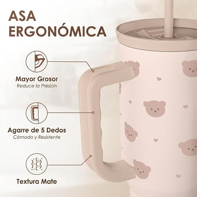 SANDJEST Bear Tumbler with Handle, Insulated Cup Stainless Steel Travel Mug Cup - Image 4