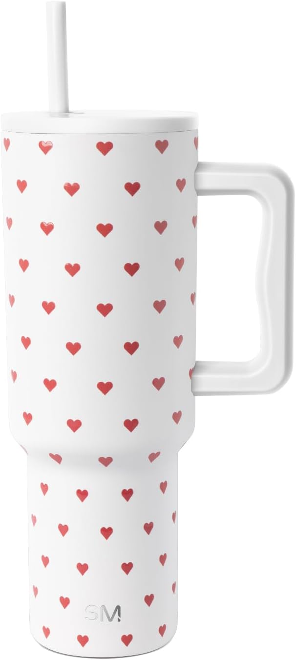 Simple Modern Tumbler with Handle and Straw | 40oz | Hearts | Trek Tumbler by Unknown