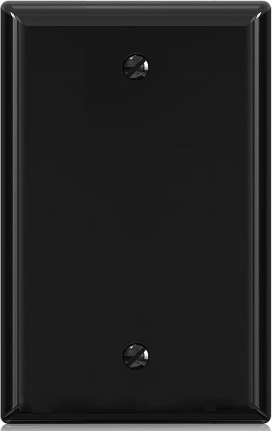 ELEGRP 1-Gang Blank Device Wall Plates, Mid-Size 4.88" H x 3.13" L Unbreakable Thermoplastic Blank Faceplate Cover for Unused Outlets/Switches, UL Listed (1 Pack, Glossy Black)