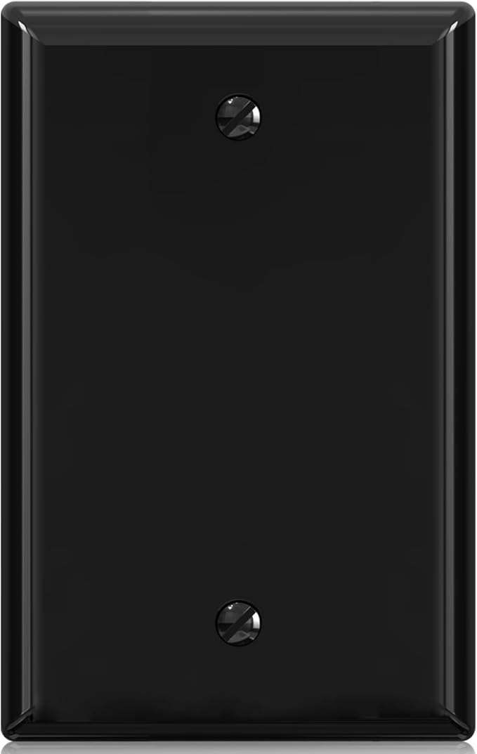 ELEGRP 1-Gang Blank Device Wall Plates, Mid-Size 4.88" H x 3.13" L Unbreakable Thermoplastic Blank Faceplate Cover for Unused Outlets/Switches, UL Listed (1 Pack, Glossy Black)