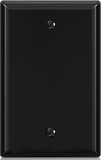 ELEGRP 1-Gang Blank Device Wall Plates, Mid-Size 4.88" H x 3.13" L Unbreakable Thermoplastic Blank Faceplate Cover for Unused Outlets/Switches, UL Listed (1 Pack, Glossy Black)
