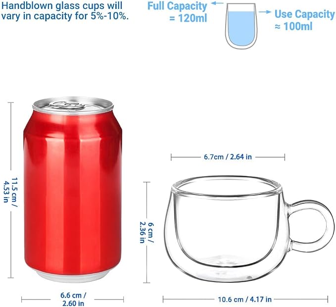 glastal German Quality 4 Oz Insulated Double Wall Glass Espresso Cups, Espresso - Image 2