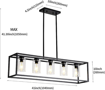 XILICON Dining Room Lighting Fixture Hanging Farmhouse Black 5 Light Modern Pendant Lighting Contemporary Chandeliers with Glass Shade for Living Dining Room Bedroom Kitchen Island