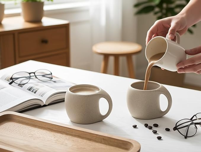 Ceramic Cappuccino Cups with Handle, Natural Beige, 6 oz, Clay Espresso Cups - Image 8