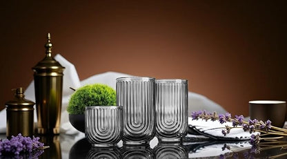 Glaver's 8 Piece Smoke Glassware Set, Art Deco Black Drinking Glasses, Ribbed - Image 5