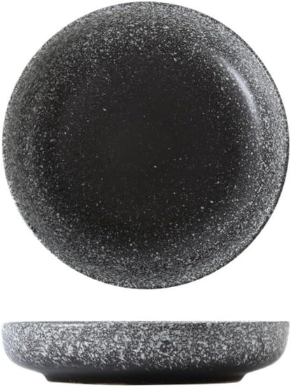 Black Speckled Stoneware Plate, Round Textured Finish