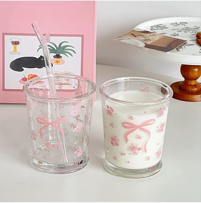 2 Pack 12 OZ Cute Floral Glass Cup French Drinking Glasses | Thick Sturdy/Clear - Image 7