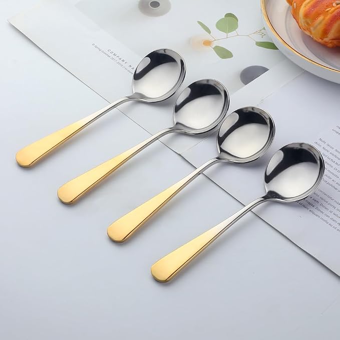 Broth Round Spoon Set, 11-Piece Reusable Stainless Steel Dinner Table Cereal - Image 9