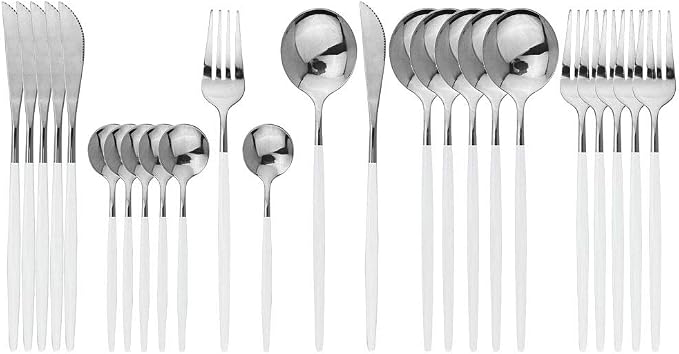 JASHII Flatware Serving Set 24 Piece, Stainless Steel Silverware Set, Modern by JASHII