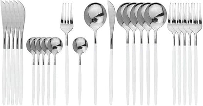 JASHII Flatware Serving Set 24 Piece, Stainless Steel Silverware Set, Modern by JASHII
