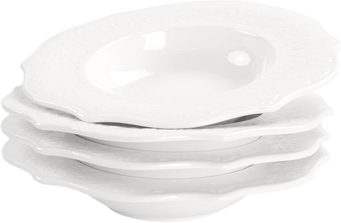 Soup Bowls, Pasta Bowls Plates, Embossed Porcelain Wide Rim Bowls, 8.5 Oz by Jinsongdafa