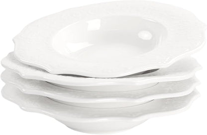 Soup Bowls, Pasta Bowls Plates, Embossed Porcelain Wide Rim Bowls, 8.5 Oz by Jinsongdafa