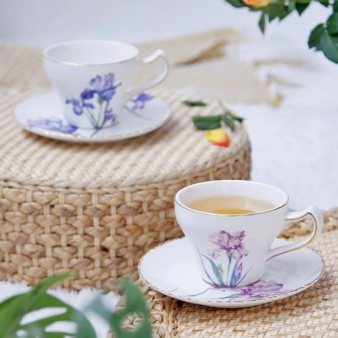 Bone China Tea Cup Set with Saucer and Spoon, 3 Piece, Cappuccino and Latte Cups - Image 6