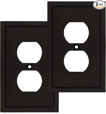 Henne Bery Modern Edge Decorative Wall Plate Switch Plate Outlet Cover, Durable Solid Zinc Alloy (Single Duplex 2PK, Matte Black)