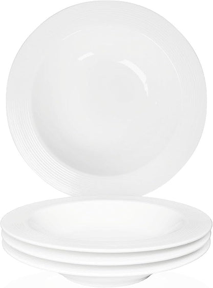 Pasta bowl rim Plate Set of 4, 9.8 inch Ceramic Rimmed Pasta Plates, by Dingdaer
