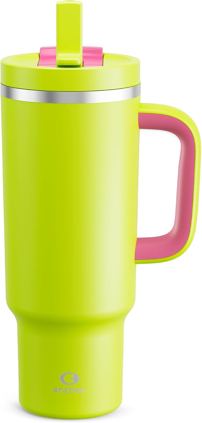 ENCOOL 40 oz Tumbler with Handle and Straw: Stainless Steel Insulated Tumbler by ENCOOL